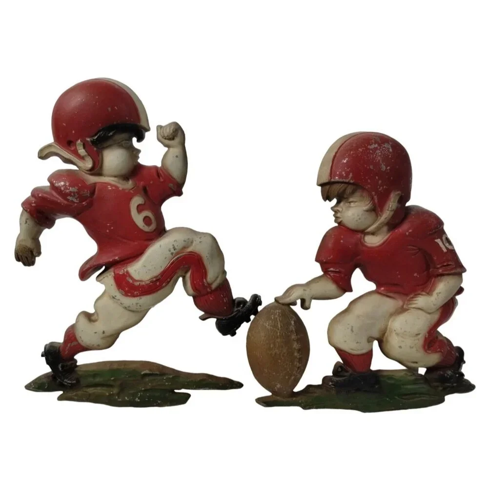 Vintage Sexton Football Players Cast Aluminum Wall Hangers 2 PCS Field Goal 70s